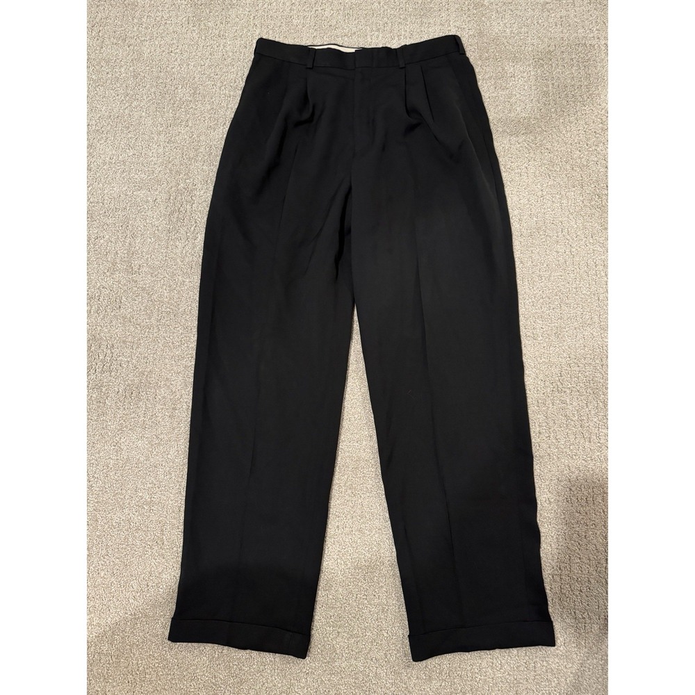 Slates Basics Black Straight-Leg Pleated Dress Pants Men's 33x32